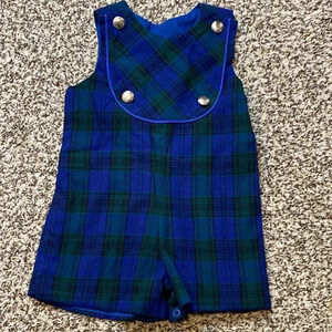 Mulberry St. Boutique Plaid Jon Jons with Front Silver Buttons Blue/green/black